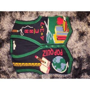 Vintage Heirlooms Hand Knit Teacher Colorful Sweater Vest Womens XL Math Apple